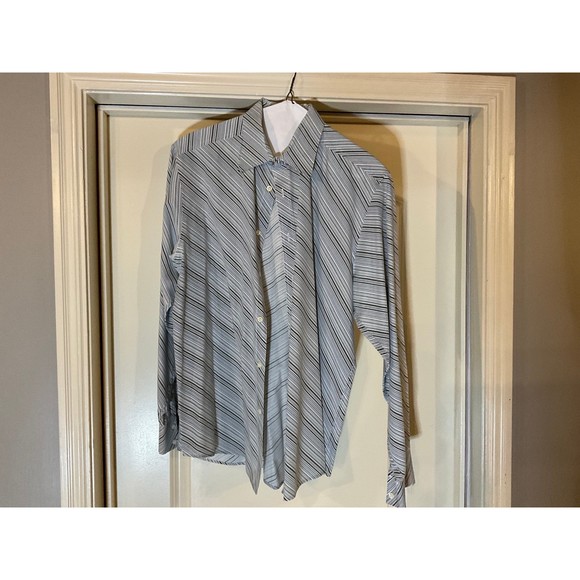 Black/Blue/White Striped Button Down Dress Shirt Size Large - Picture 1 of 3